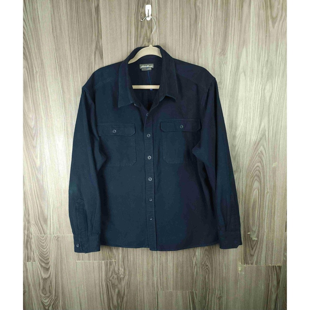 Eddie Bauer Mens XL Navy Blue Long Sleeve Button Down Utility Flannel Shirt